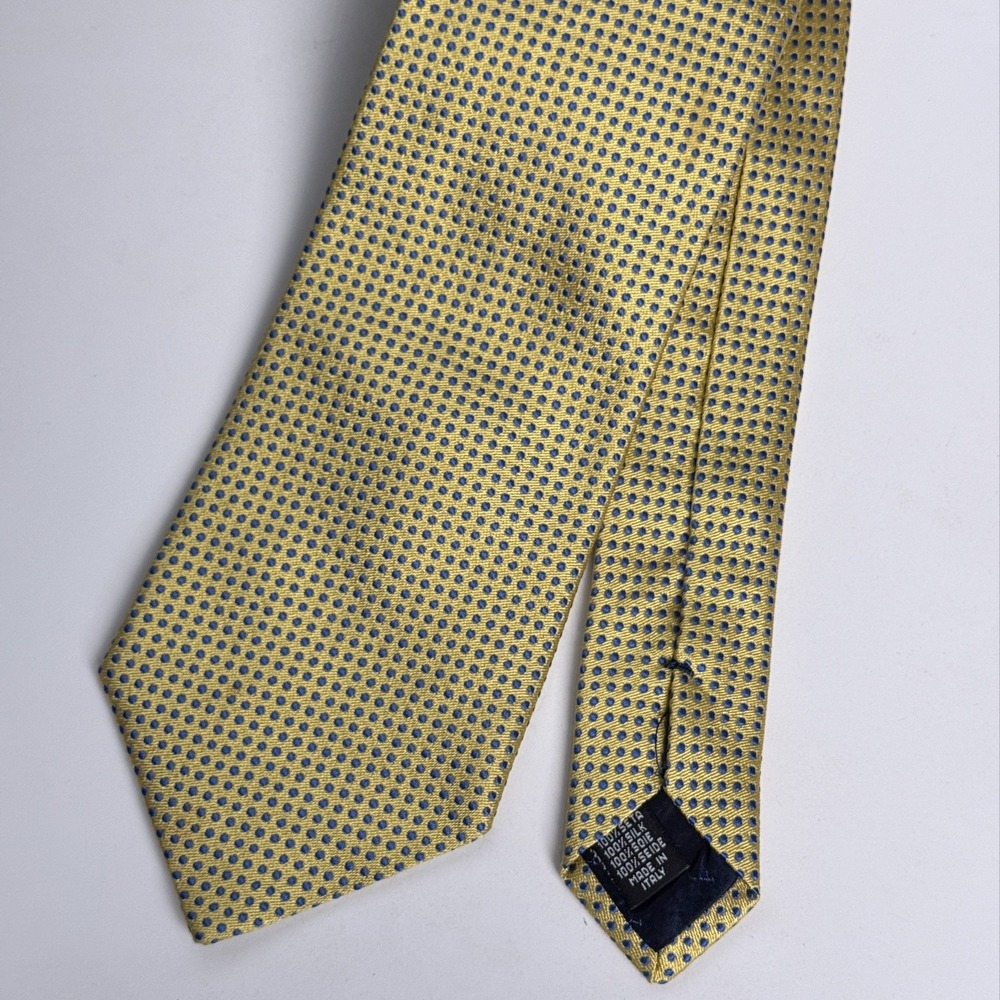 Charles Tyrwhitt Silk Tie Gold Blue Dots 100% Silk Necktie Made in Italy